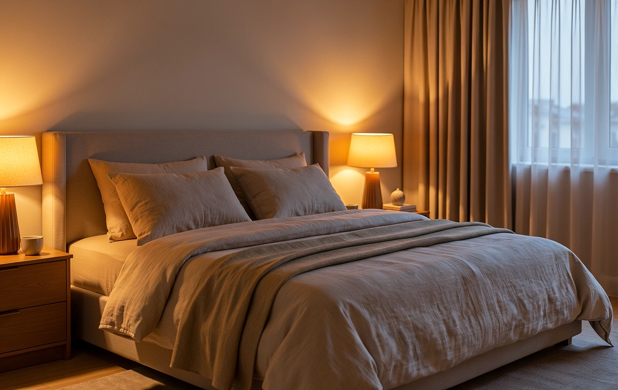 Mirna spavaća soba sa prirodnim materijalima